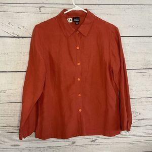 Vintage Eileen Fisher Womens Sienna/Orange Silk /Linen Button Up Shirt Size S